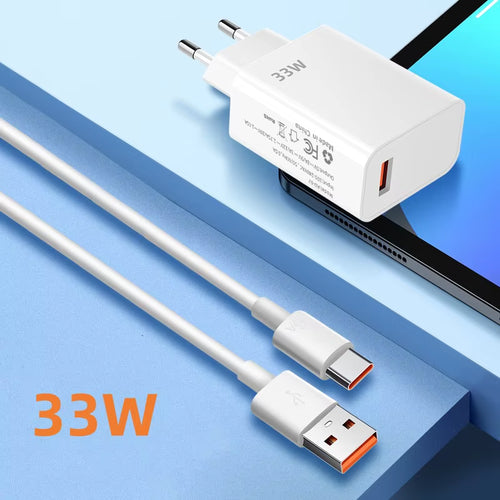33W USB Fast Charger Quick Charge 3.0 USB Type C Cable 6A for Xiaomi Redmi Note 13/12 Iphone Samsung Mobile Phone Charge Adapter