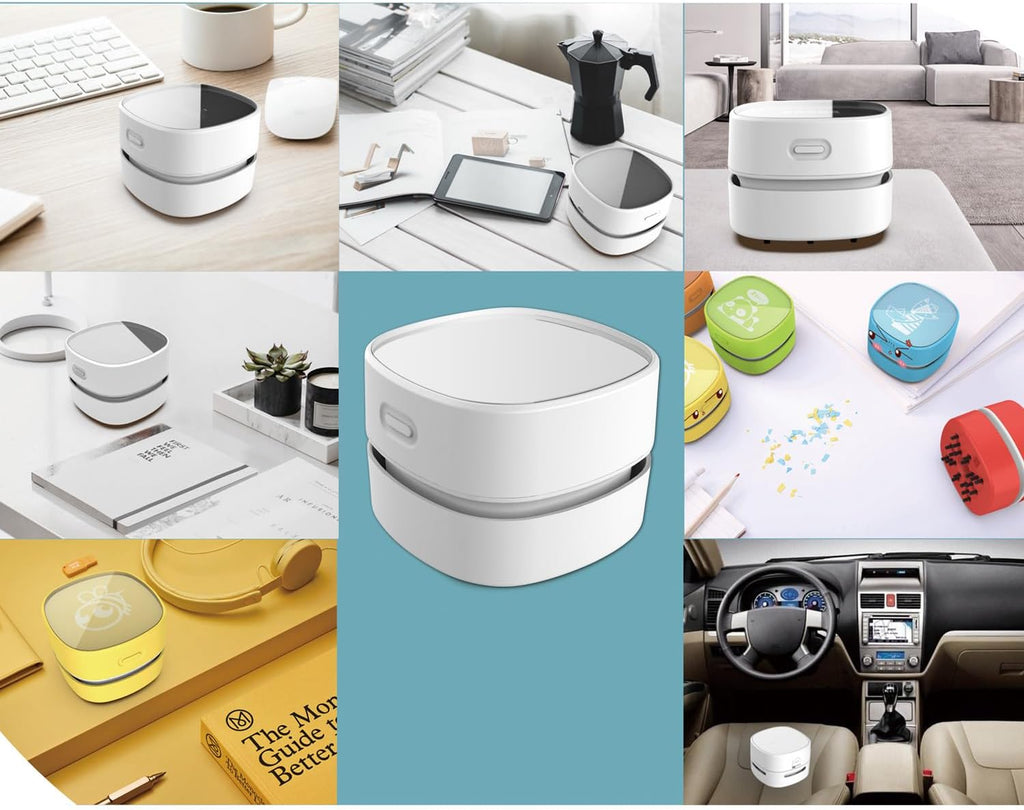 Desktop Vacuum Cleaner, Mini Table Dust Sweeper Energy Saving,High Endurance up to 90 Mins,Cordless&360º Rotatable Design for Keyboard/Home/School/Office(White)